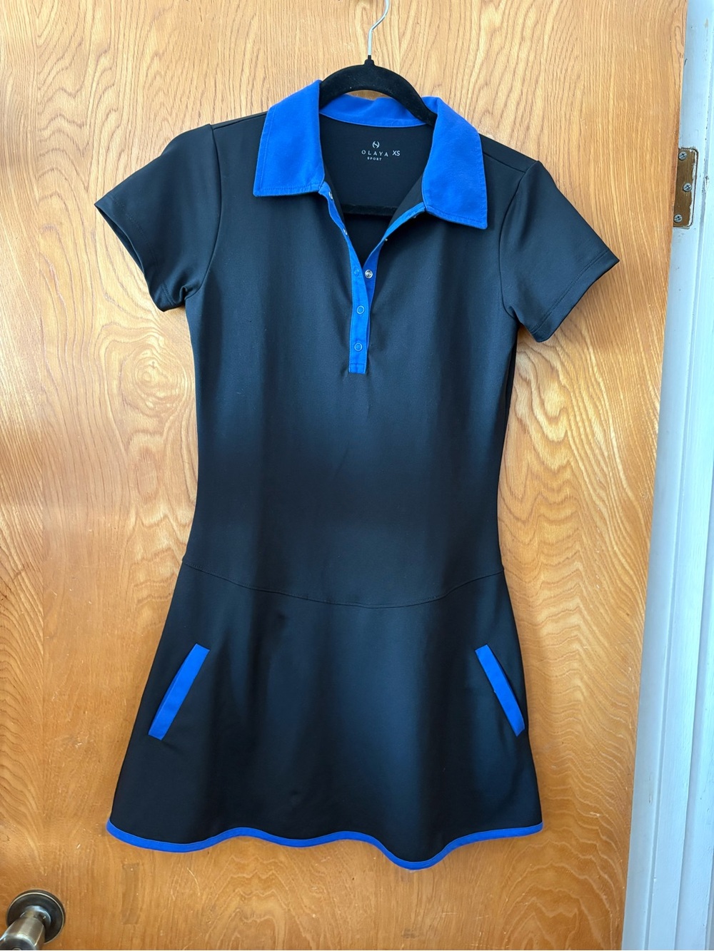 OLAYA Sport Black Sport Polo Power mini Dress with Royal Blue Trim XS